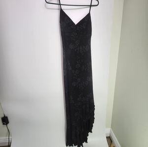 WS Black patterned Long Gown w/ Deep Back V Dress
